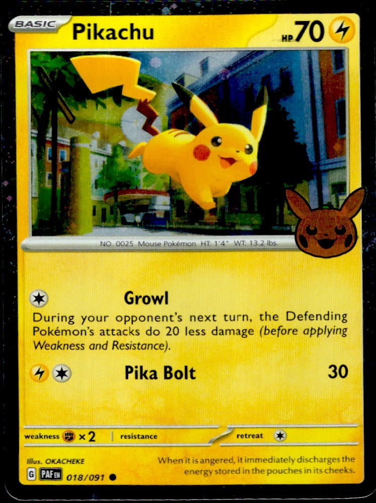 PIKACHU 018/091 COMMON PALDEAN FATES POKEMON NEAR MINT