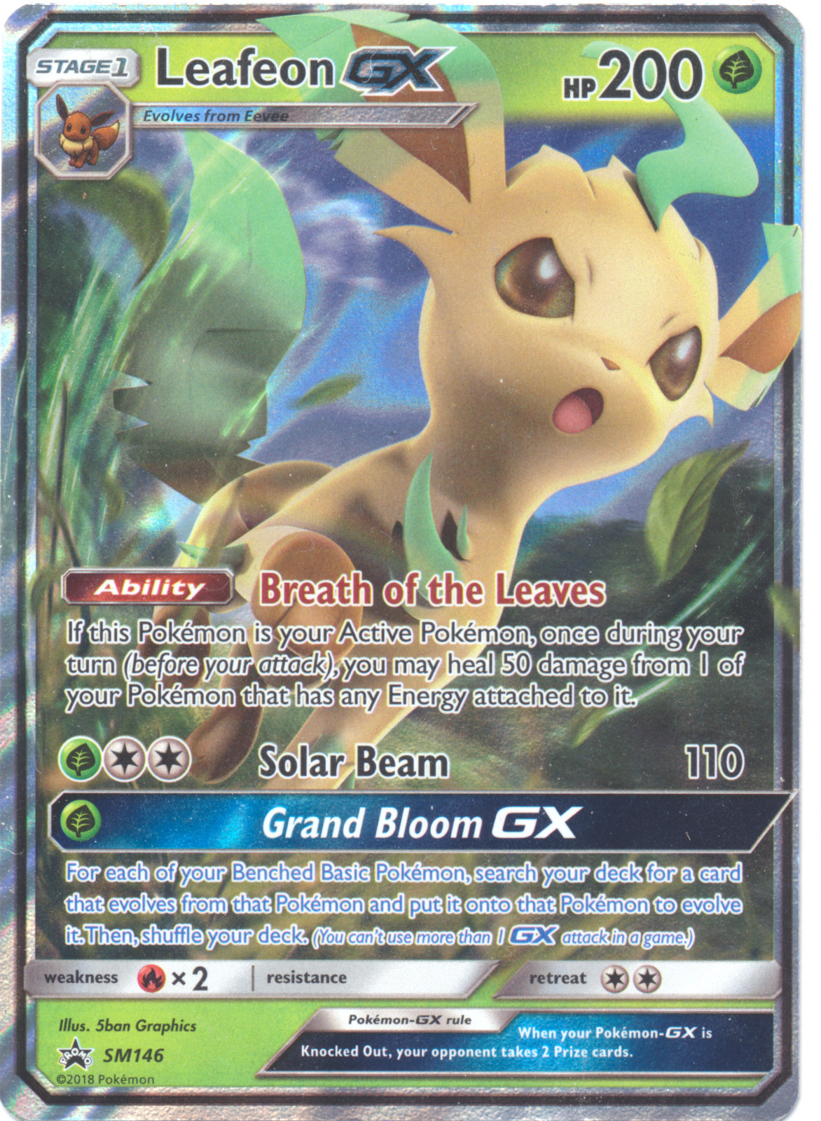 Pokemon Leafeon GX SM146 Sun & Moon BLACK STAR PROMO NM