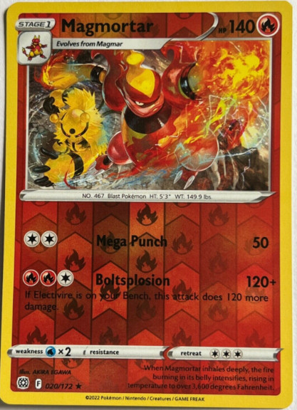 Pokemon – MAGMORTAR 020/172 – Brilliant Stars – Reverse Holo Rare – NM/M