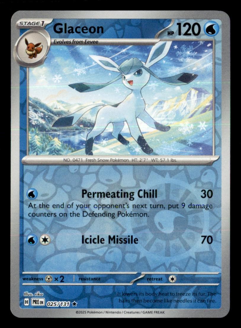 Glaceon 025/131 Rare Prismatic Evolutions Pokemon Reverse Holo Near Mint