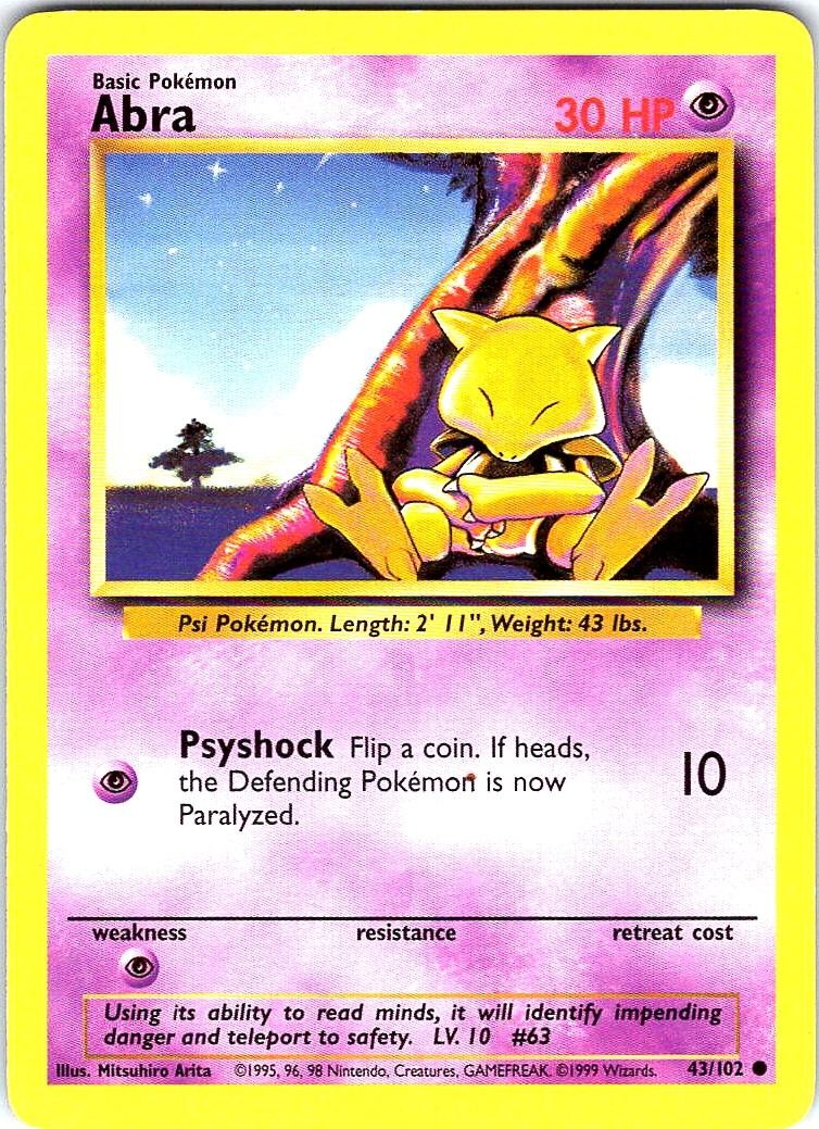 Abra 43/102 Common Base Set Unlimited Pokemon