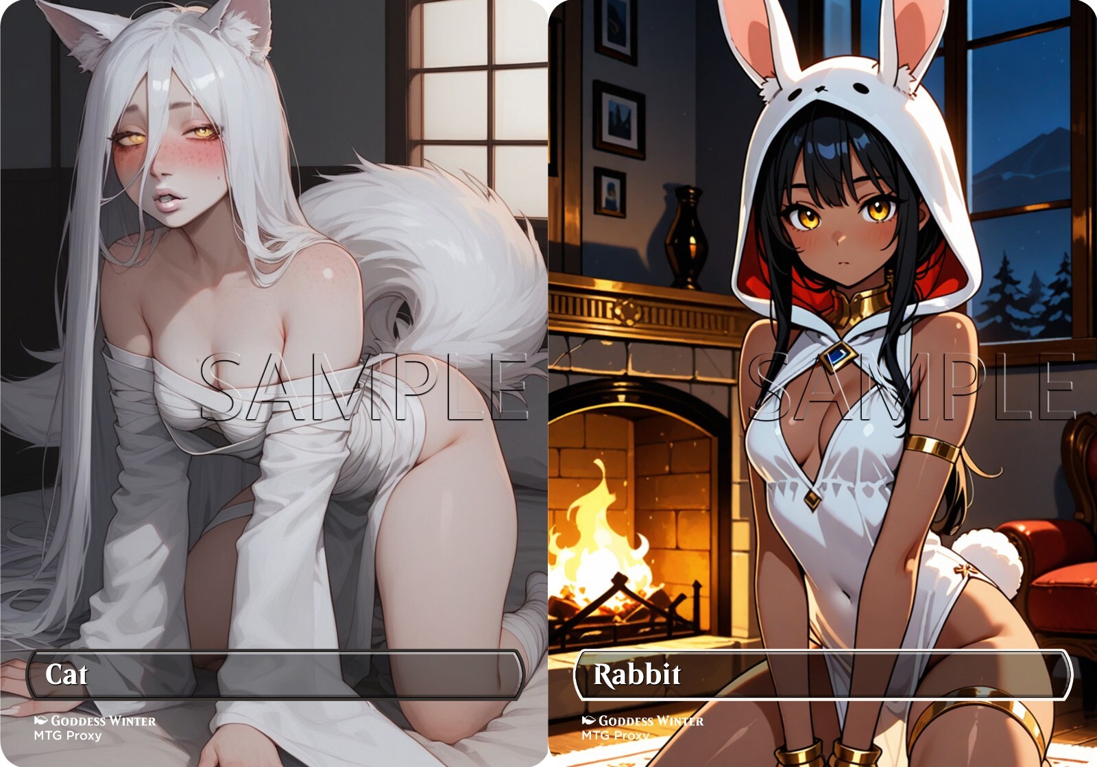 2-Sided Card – Cat / Rabbit Token – Fanart Borderless – EDH / Playtest