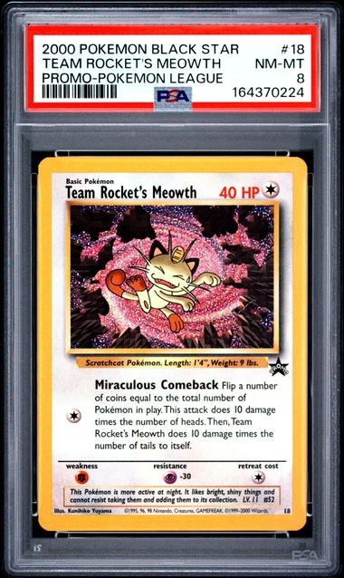 Pokemon Promo Black Star Team Rocket’S Meowth 18 Promo-Pokemon League NM PSA 8