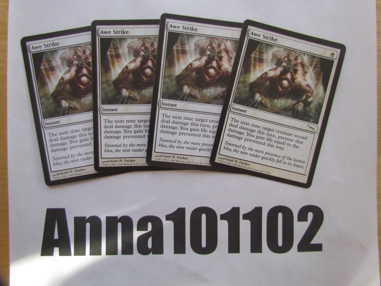 Awe Strike x4 4x Mirrodin White COM Instant Gain Life MTG