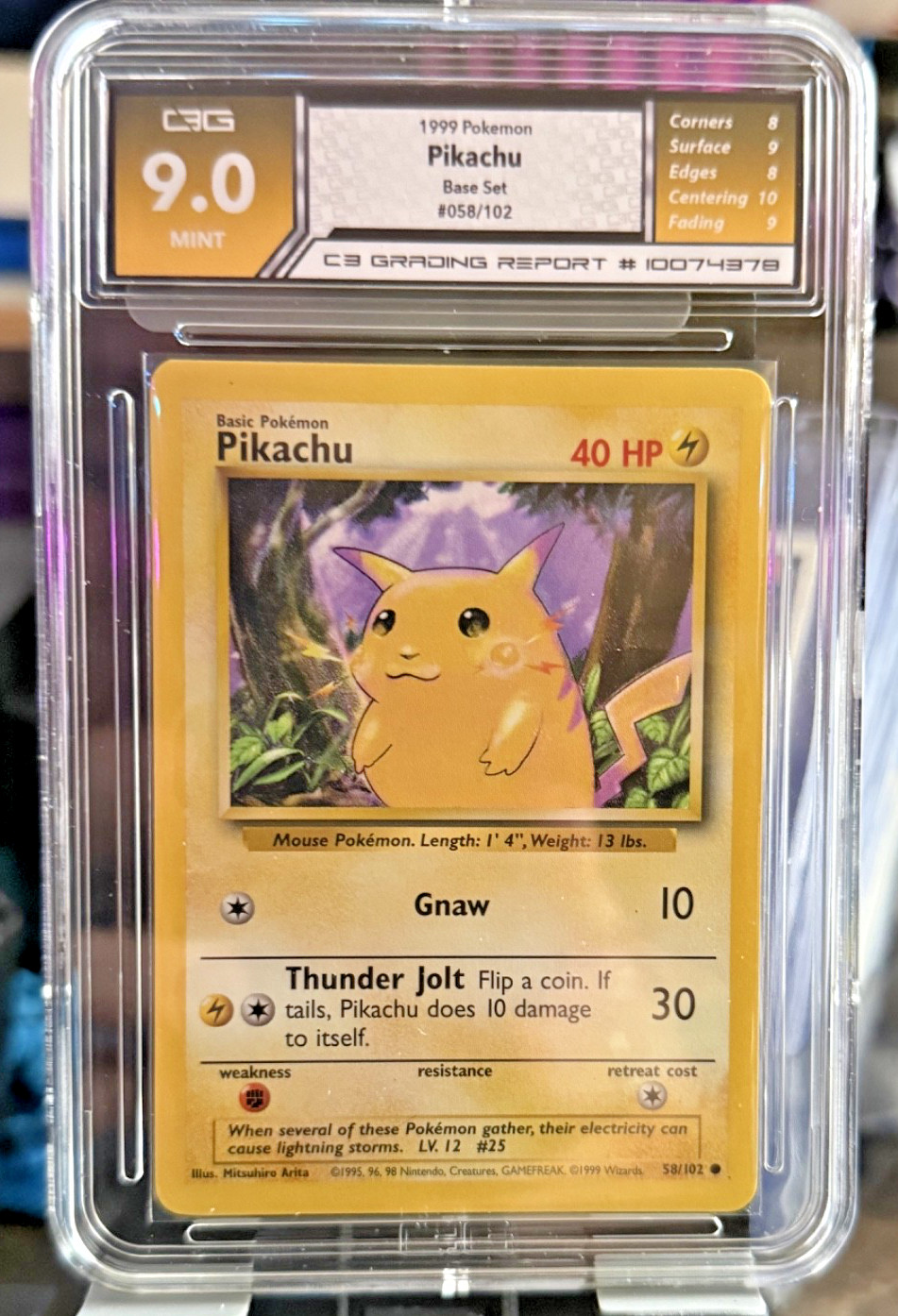 1999 Pokemon WOTC #58/102 Pikachu C3G 9 Mint Unlimited Vintage M