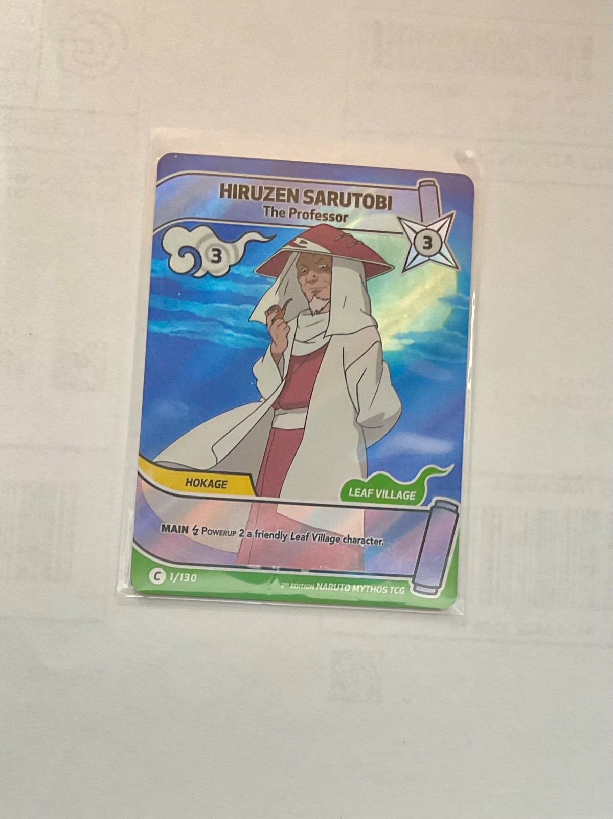HIRUZEN SARUTOBI HOLO CARD 1/130 NARUTO MYTHOS TCG Trading Game Edition 2 foil 1