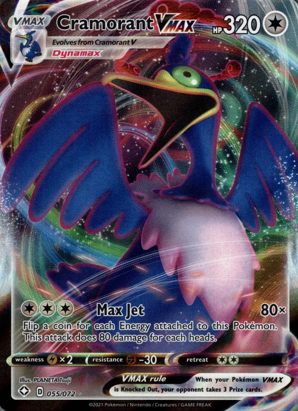 Cramorant VMAX 055/072 Holo VMAX Rare Shining Fates Pokemon Holo Near Mint