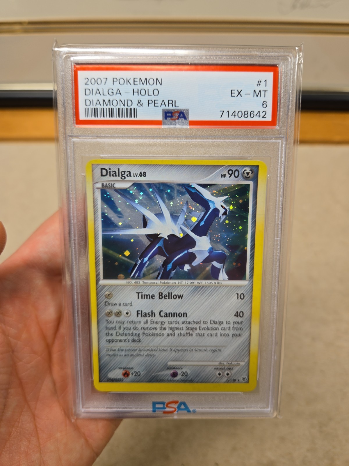 PSA 6 DIALGA #1 Partial SWIRL HOLO 2007 POKEMON DIAMOND & PEARL 1/130 Low Pop