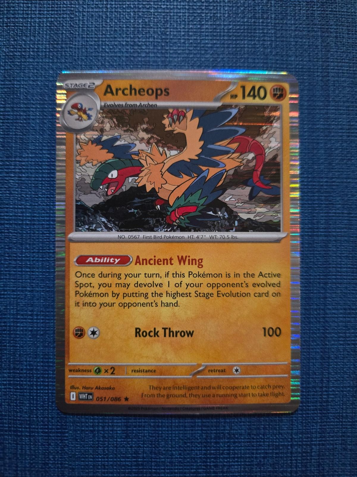 Archeops 051/086 Holo Rare White Flare Pokemon Near Mint