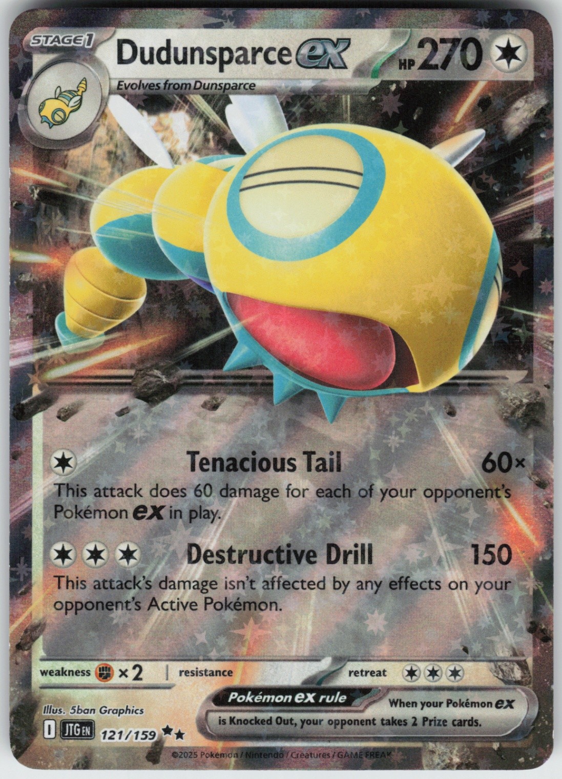 Holo Foil Dudunsparce ex 121/159 Double Rare SV09: Journey Together Near Mint