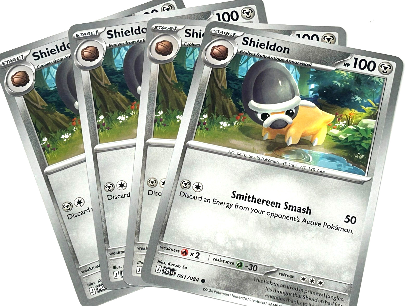 4x Shieldon – 061/084 – ME05: Pitch Black (ME05) Pokemon Playset x4