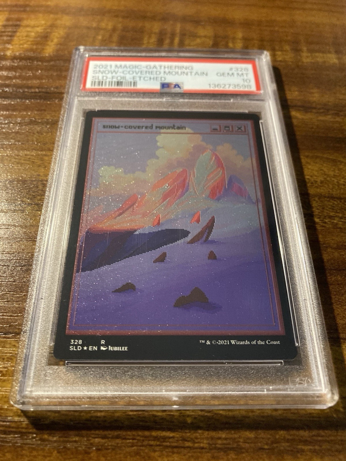 MTG✨Pixel SNOW-COVERED MOUNTAIN Full Art ETCHED FOIL✨SLD PSA 10 RARE Jubilee Art