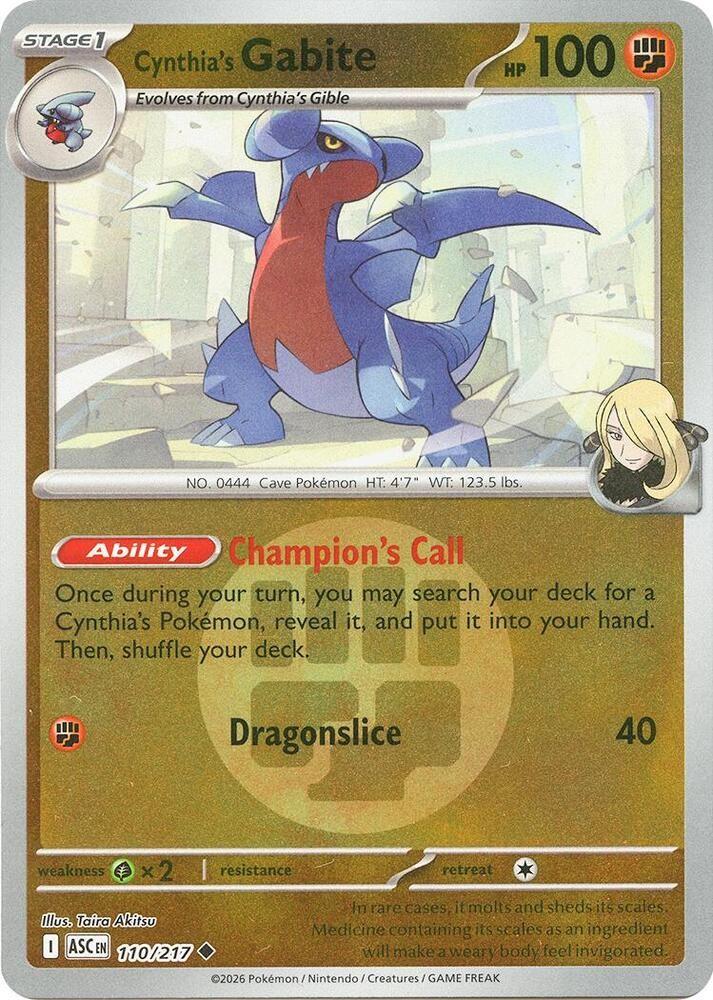 Cynthia’s Gabite (Energy Symbol) 110/217 Reverse Holo Pokemon ME: ASC NM+