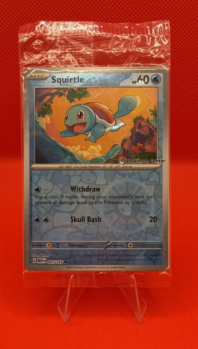 Pokemon Center Stamped Reverse Holo Squirtle Promo Card 007/165 Sealed 🔥