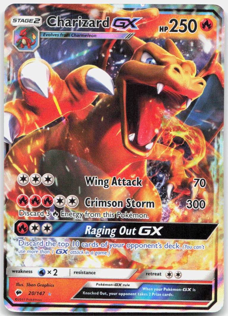 Charizard GX 20/147 Holo GX Rare Burning Shadows Pokemon Moderately Played