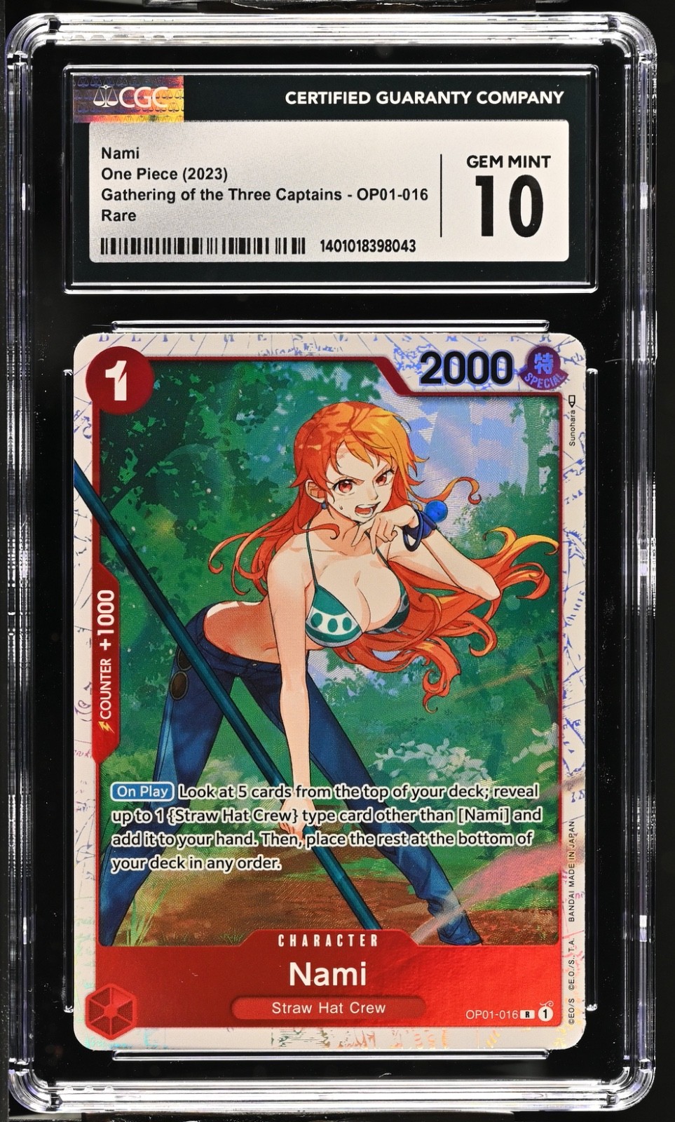2023 One Piece The Three Captains OP01-016 Nami (R) Rare CGC GEM MINT 10 English