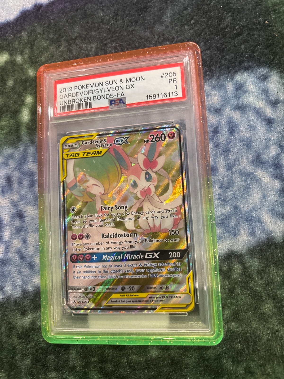 2019 Tag team Pokémon Gardevoir & Sylveon GX TAG TEAM Alt-Art 205/214 PSA 1