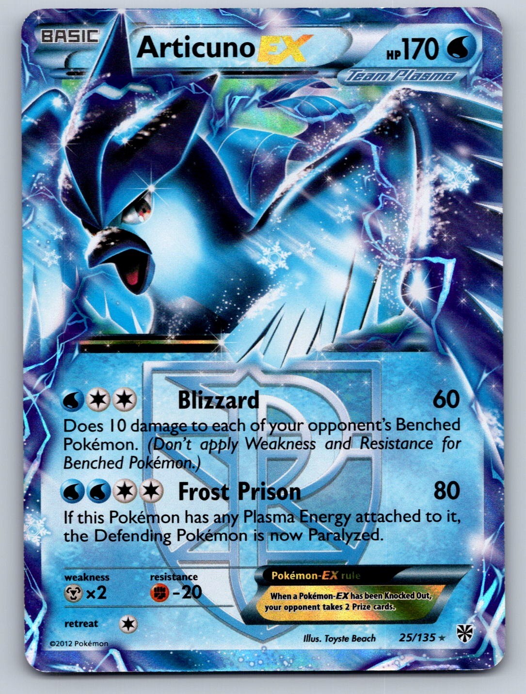 Articuno EX 25/135 Holo EX Rare Plasma Storm Pokemon Holo Heavily Played