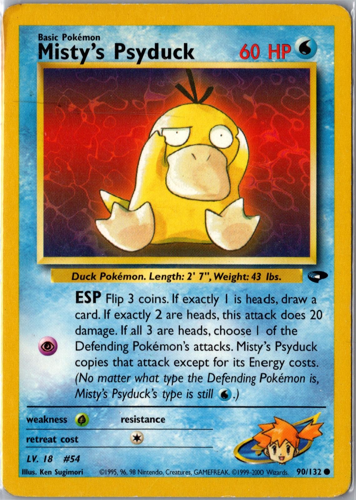 Misty’s Psyduck 90/132 Common Gym Challenge Pokemon Unlimited Damaged