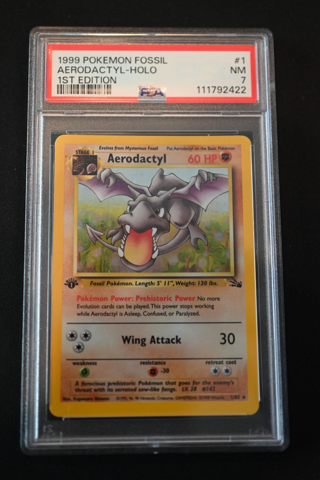 1999 Pokemon Fossil Set Aerodactyl Holo #1 1st Edition PSA 7