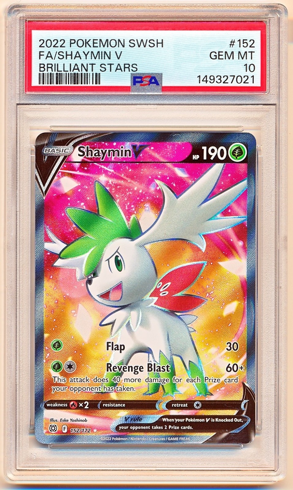 Pokemon Sword & Shield Brilliant Stars Shaymin V Full Art #152 PSA 10 – POP 162