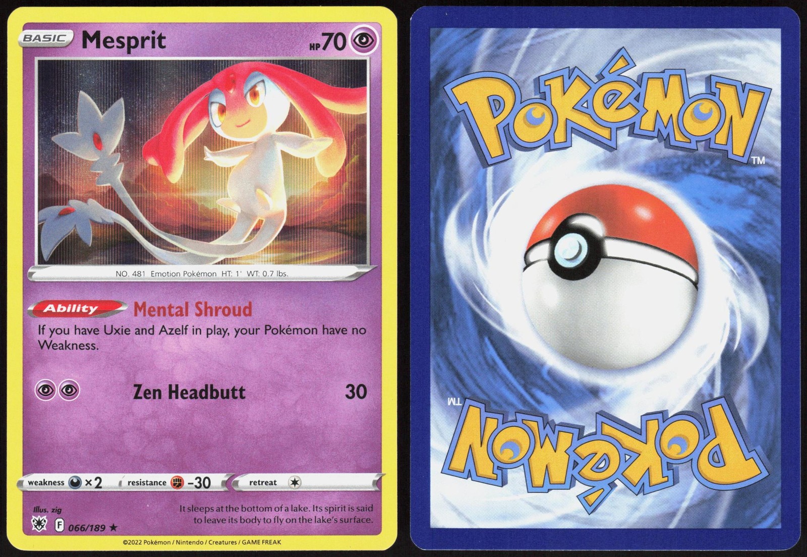 Mesprit 066/189 Holo Holo Astral Radiance Rare zig Near Mint