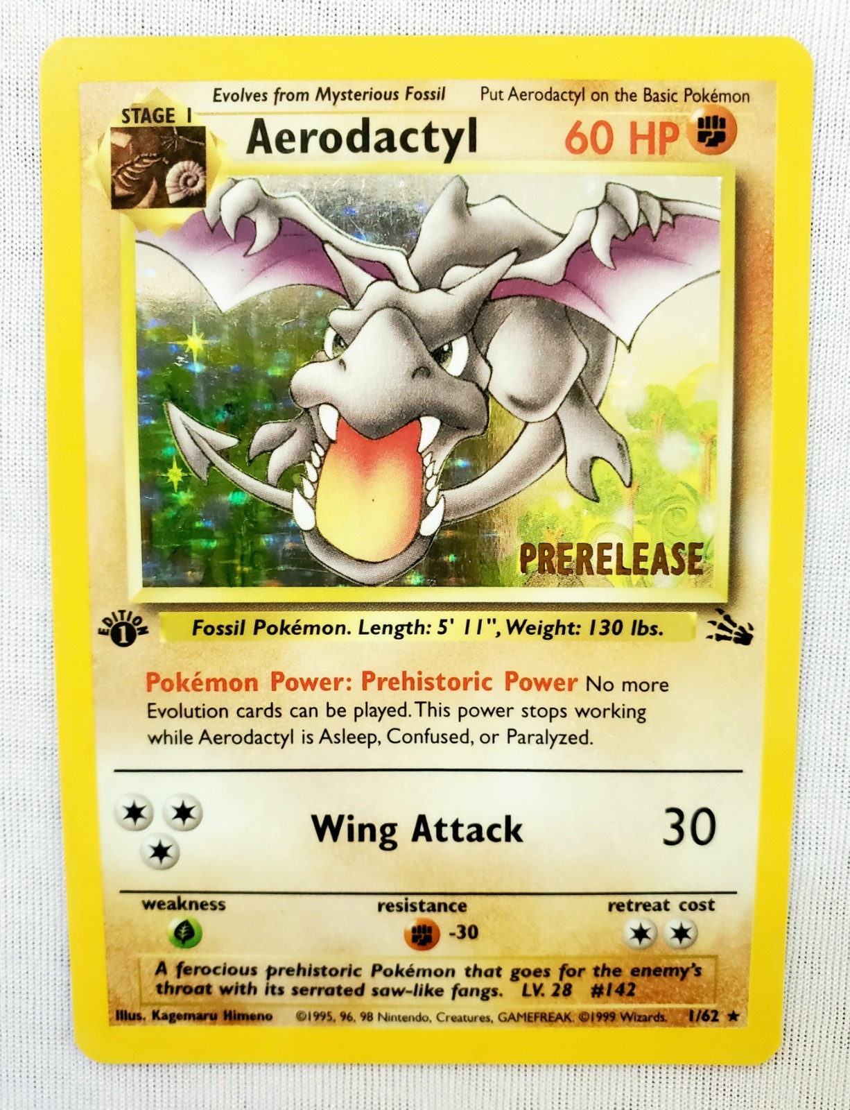 AERODACTYL Prerelease 1/62 WOTC PROMO HOLO Rare Pokemon 1st Edition Vtg 1999