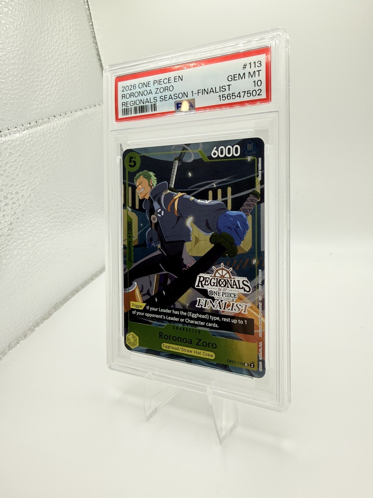 2026 ONE PIECE REGIONALS PACK 2026 SEASON 1 FINALIST #113 RORONOA ZORO PSA 10