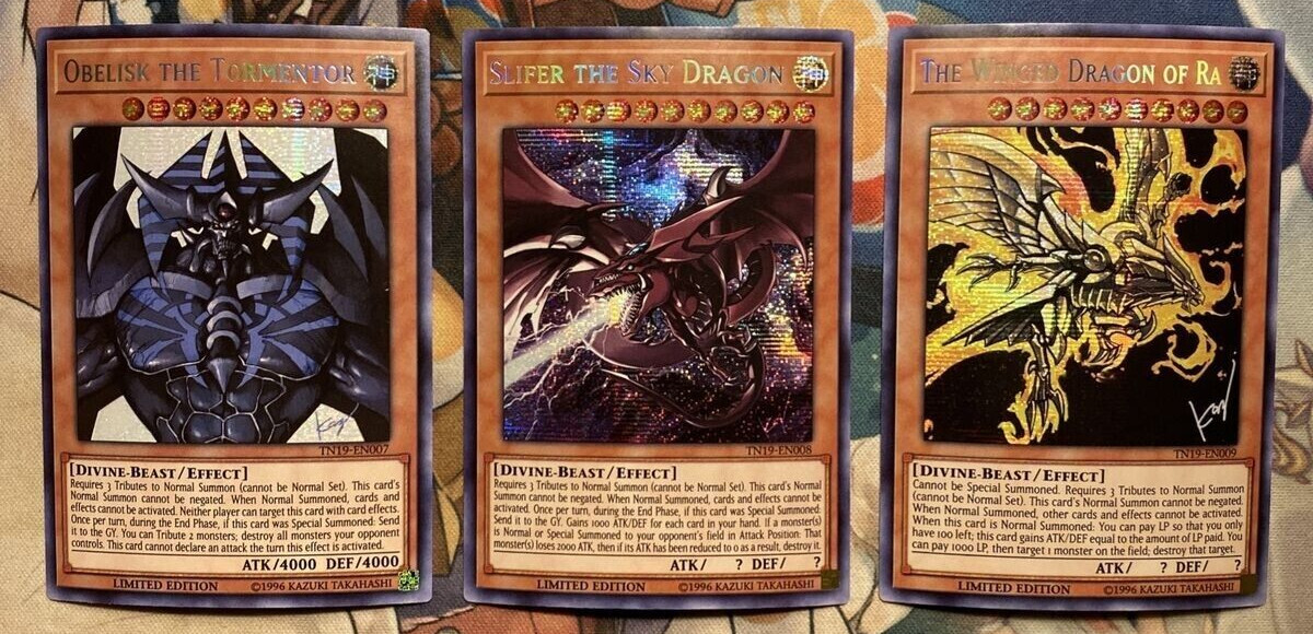 PRISMATIC SECRET RARE Egyptian God Cards Obelisk+Slifer+Ra Set TN19-EN009 Yugioh