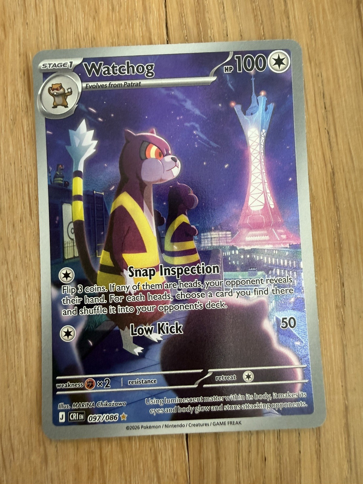 Watchog Pokémon TCG Chaos Rising Illustration Rare 97/86