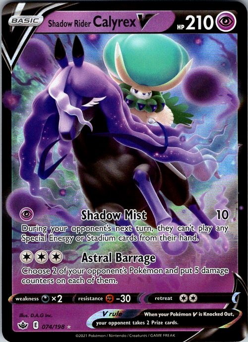 SHADOW RIDER CALYREX V 074/198 HOLO V RARE CHILLING REIGN POKEMON HOLO NEAR MINT