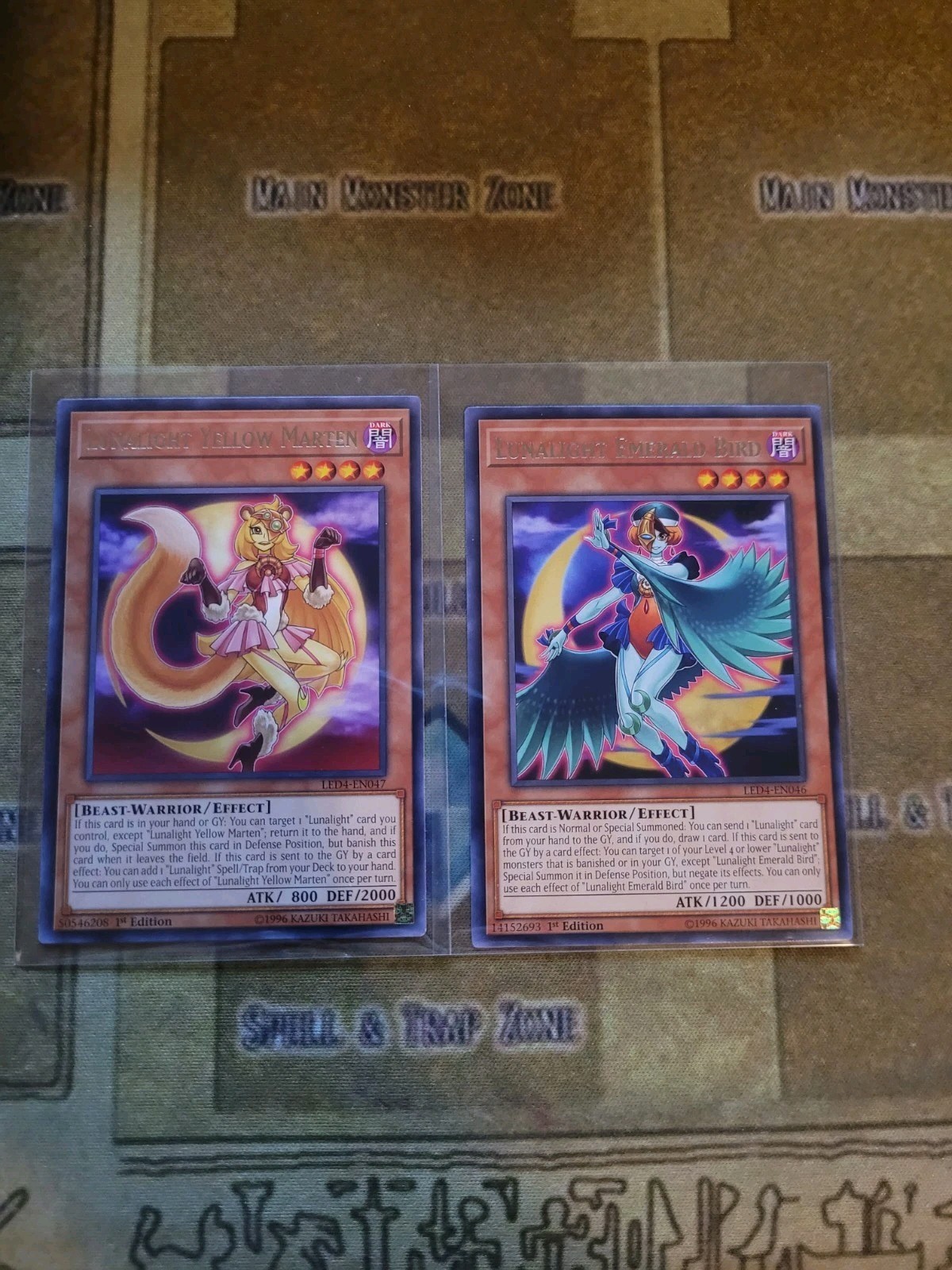 YUGIOH LUNALIGHT YELLOW MARTEN + LUNALIGHT EMERALD BIRD LED4 RARE 1ST ED NM