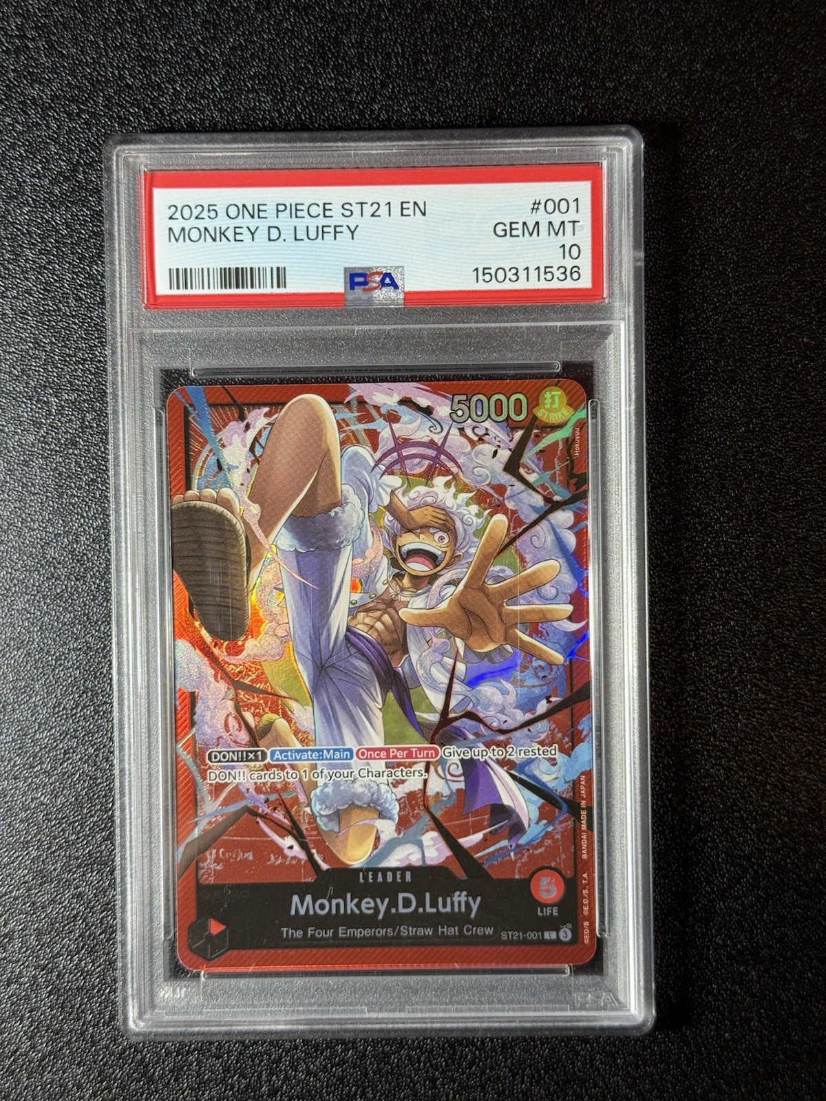 Bandai One Piece CCG Monkey D. Luffy ST21-001 Gear 5 Foil PSA 10 EN 2025