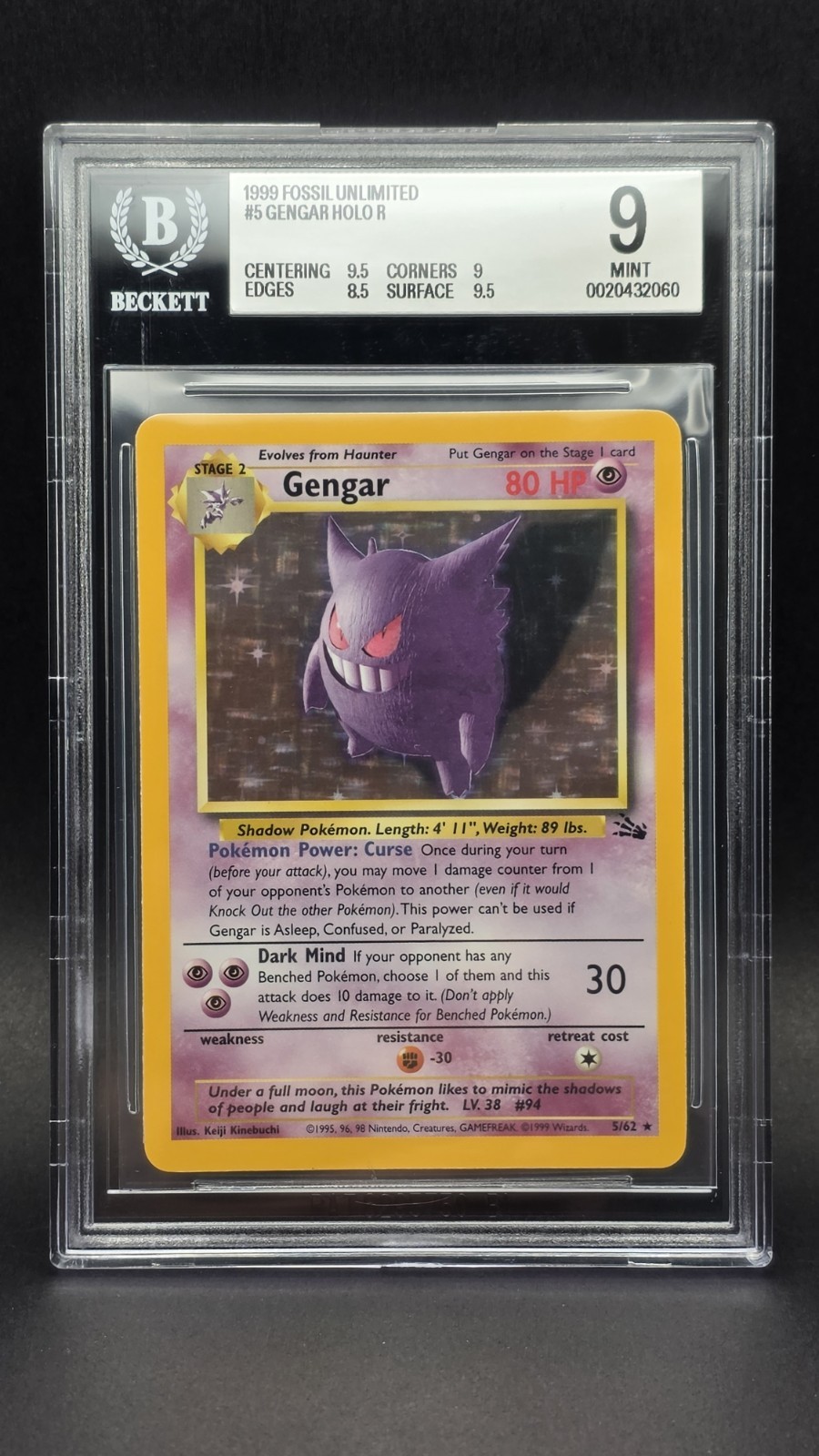 BGS 9 MINT Pokemon Gengar Holo Rare Fossil Unlimited #5/62