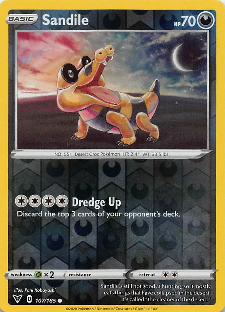 Pokemon Sandile Common 107/185 SWSH04: Vivid Voltage Reverse Holofoil NM