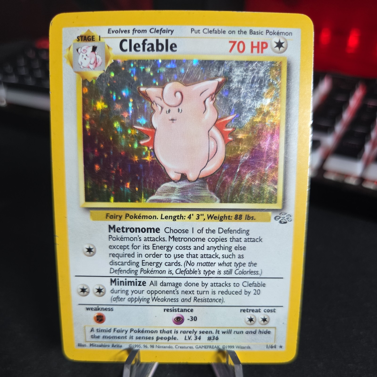 Pokemon CLEFABLE 1/64 Holo Pokemon Card 1999 Jungle MP/HP