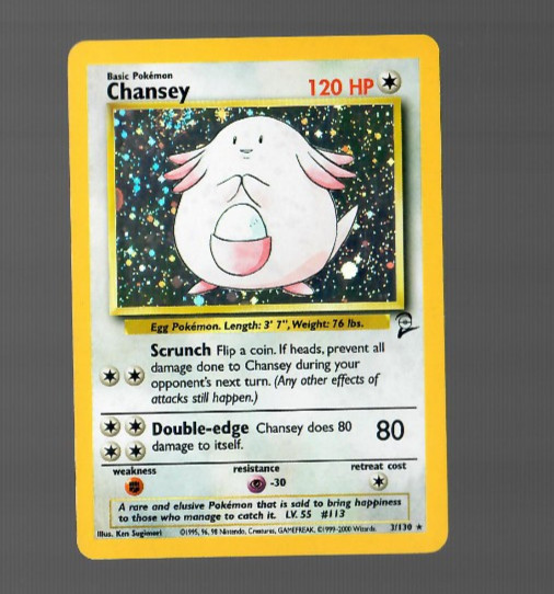 Pokémon TCG Chansey Base Set 2 3/130 Holo Unlimited W/ Partial Swirl NM
