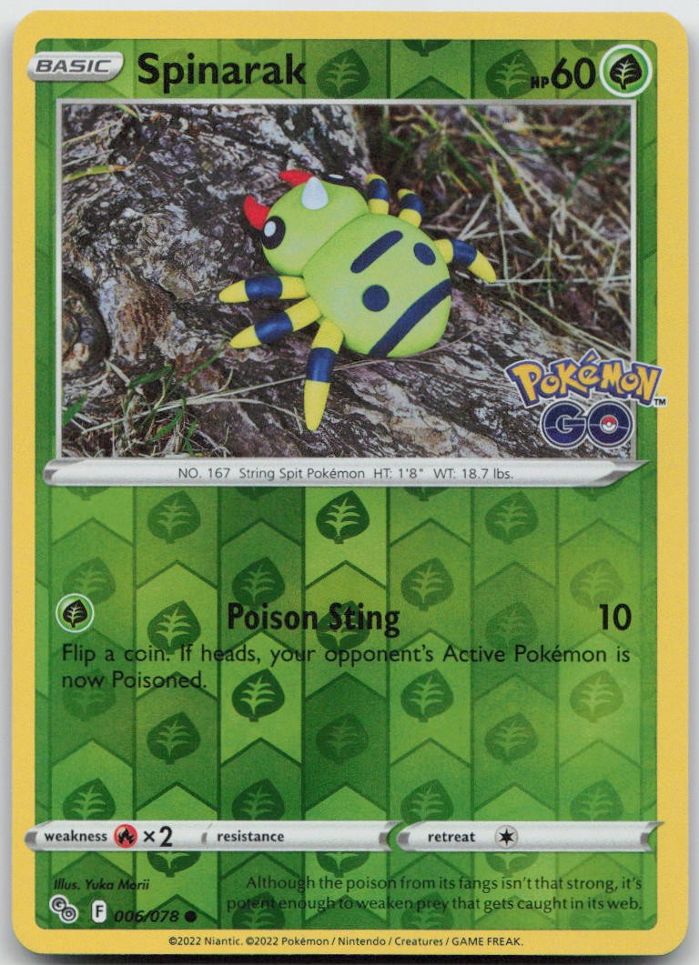 Spinarak 006/078 Yuka Morii Art Common Pokemon GO Pokemon TCG Reverse Holo NM