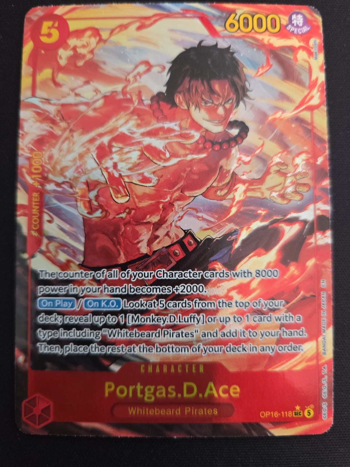Portgas D Ace SEC-P OP16-118 The Time Of Battle English One Piece CCG Alt Art