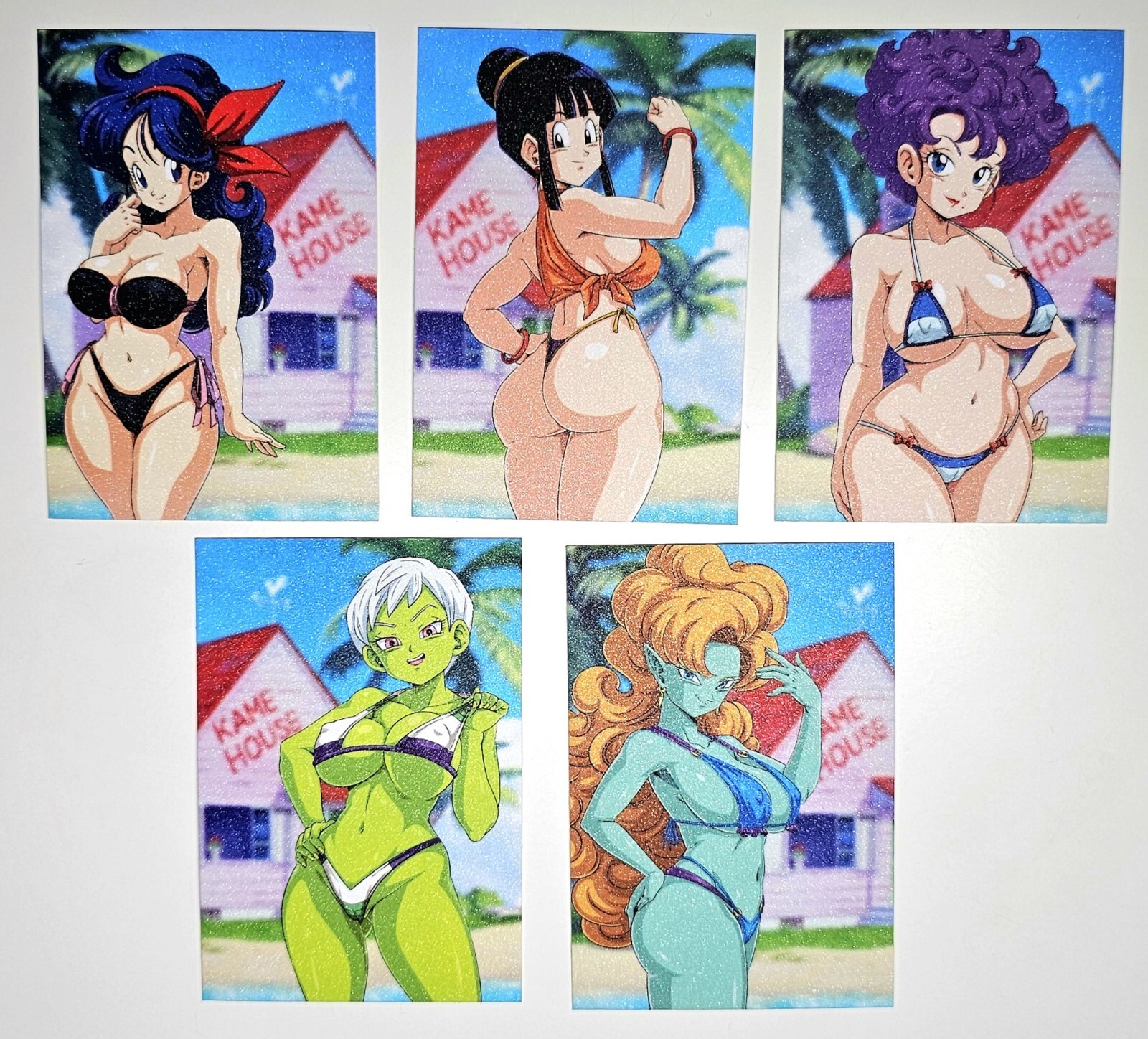 5 Card Set Dragon Ball Bikini Swimsuit Sexy Goddess Anime Doujin Art Card Girls