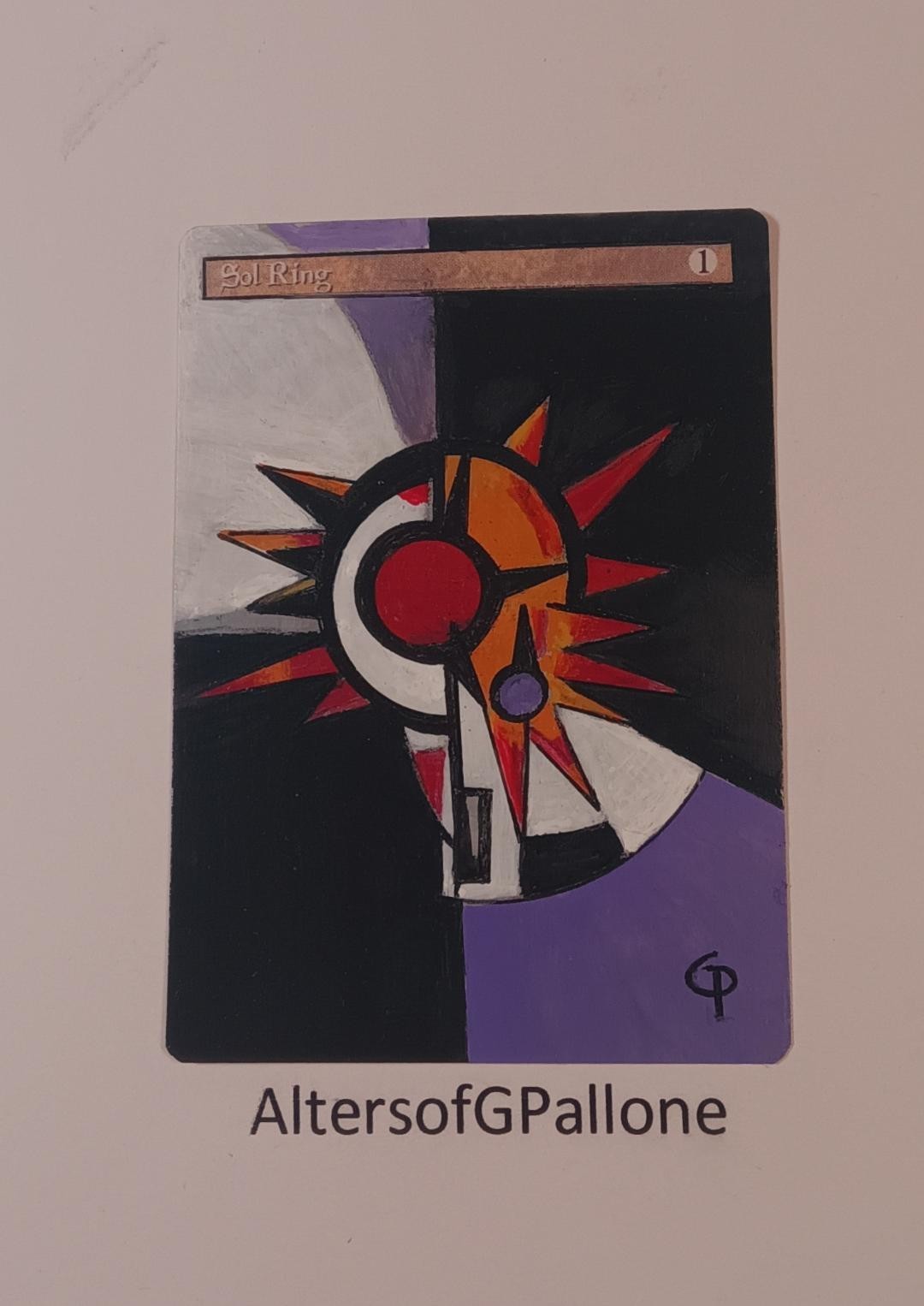 MTG altered art hand painted Sol Ring Picasso inpired sun and face
