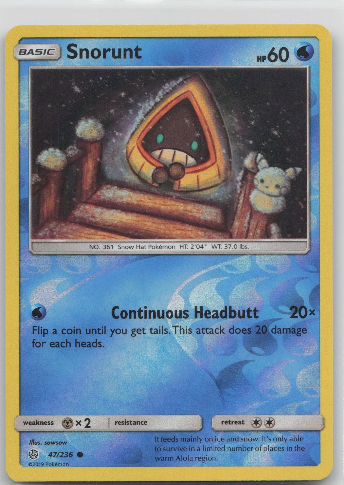 Snorunt Common Water SM – Cosmic Eclipse 47/236 LP 2019 sowsow Reverse Holo