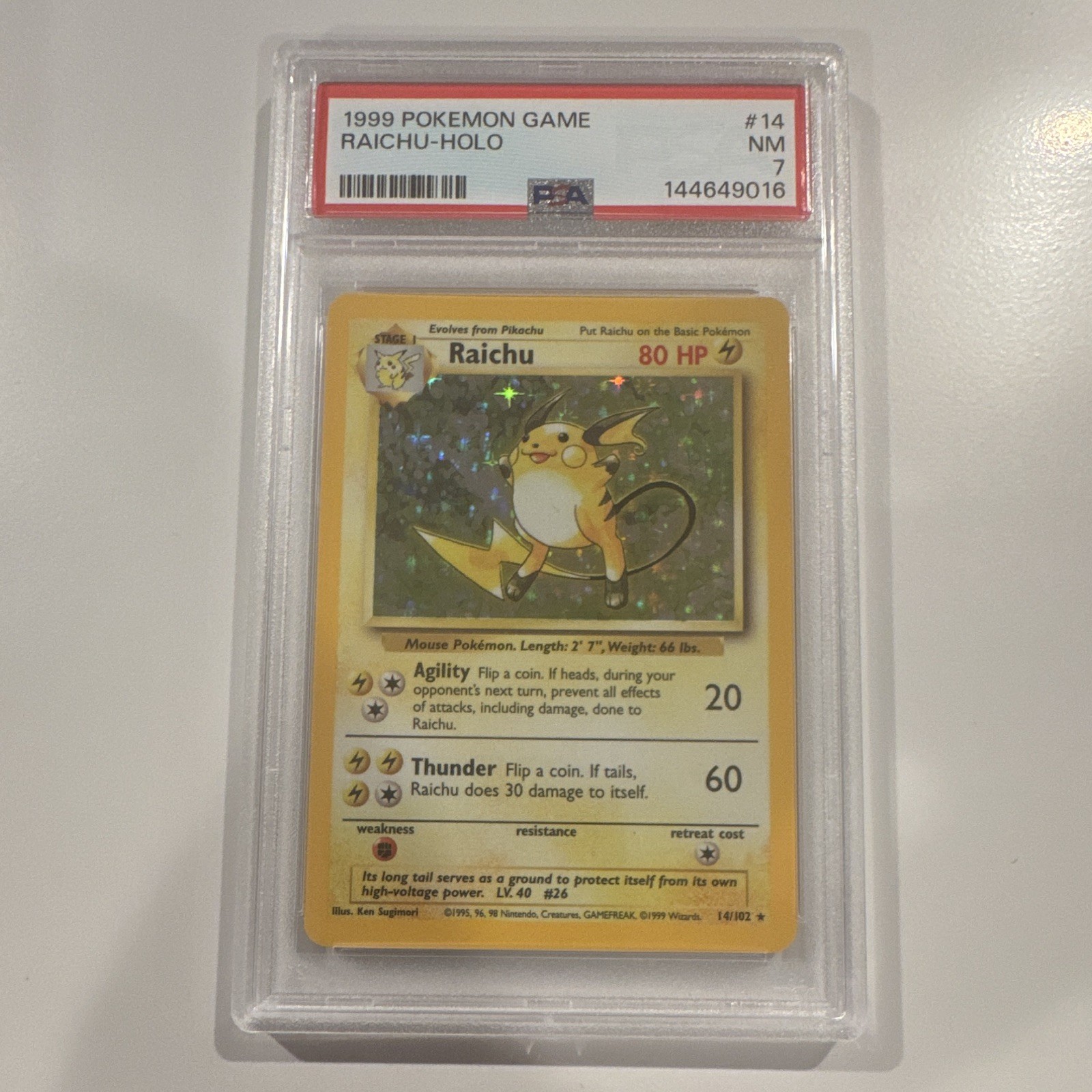 Pokémon TCG Raichu 14/102 Base Set Holo Rare PSA 7 Graded 1999 English
