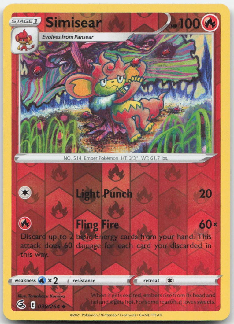 Simisear Reverse Holo Uncommon SWSH08: Fusion Strike 038/264 NM