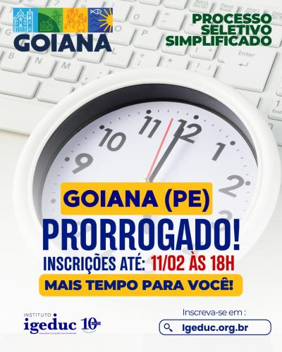 Leia mais sobre o artigo PROCESSO SELETIVO SIMPLIFICADO DE GOIANA É PRORROGADO ATÉ 11 DE FEVEREIRO