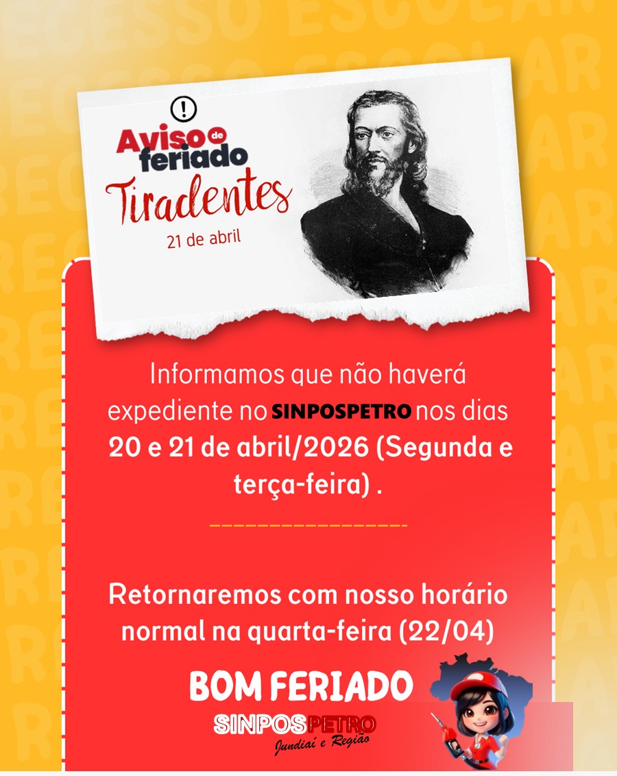Você está visualizando atualmente Comunicado: Atendimento suspenso nos dias 20 e 21 de abril devido ao feriado de Tiradentes